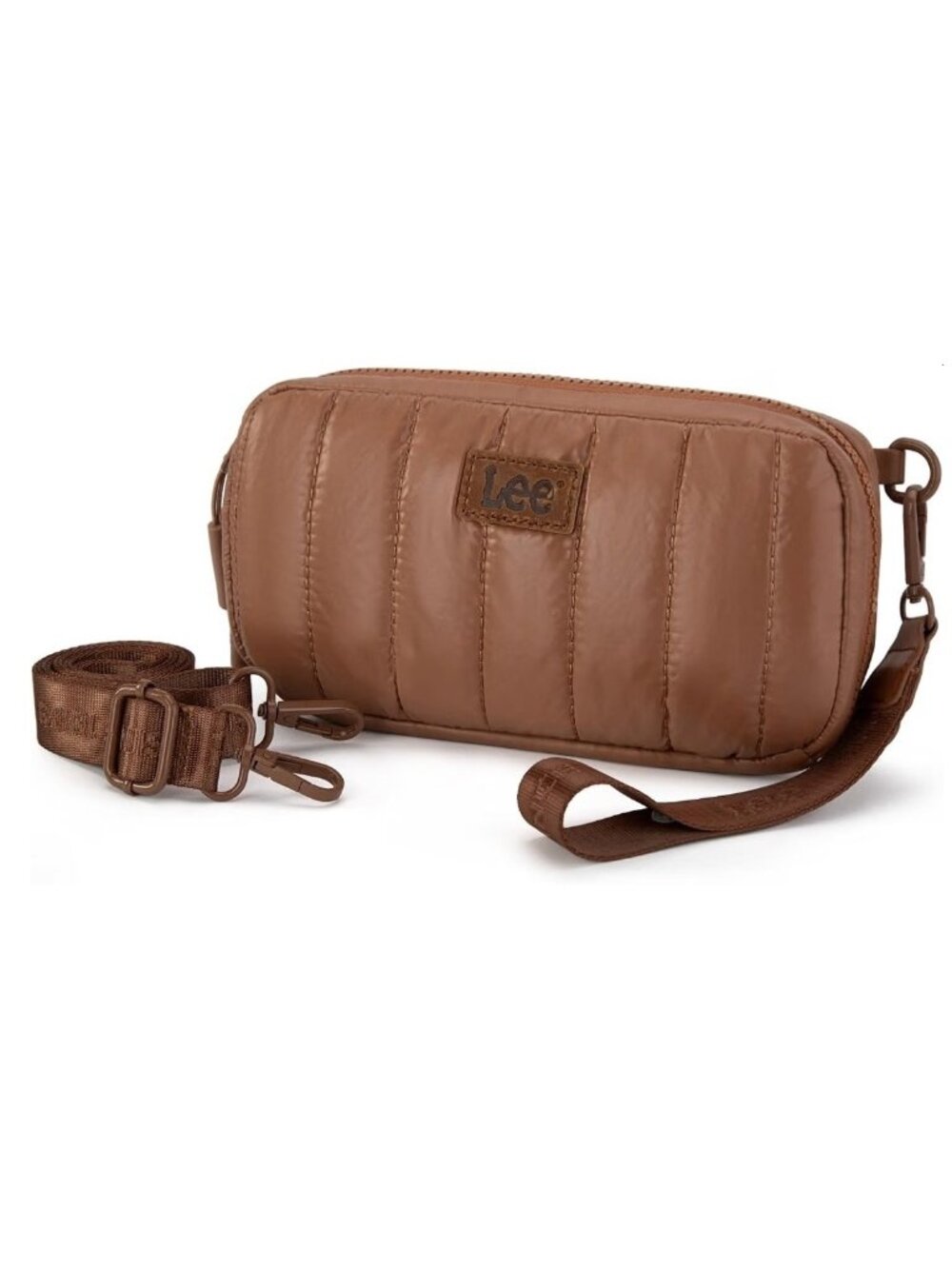 Lee Quilted Puffer Wristlet/Crossbody Bag Brown - Picture 2 of 8